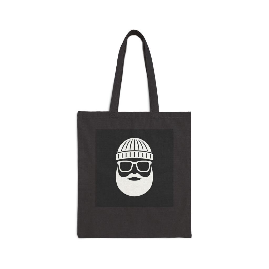 Bearded Hipster Tote Bag – Graphic Cotton Canvas Tote with Beanie & Glasses Design