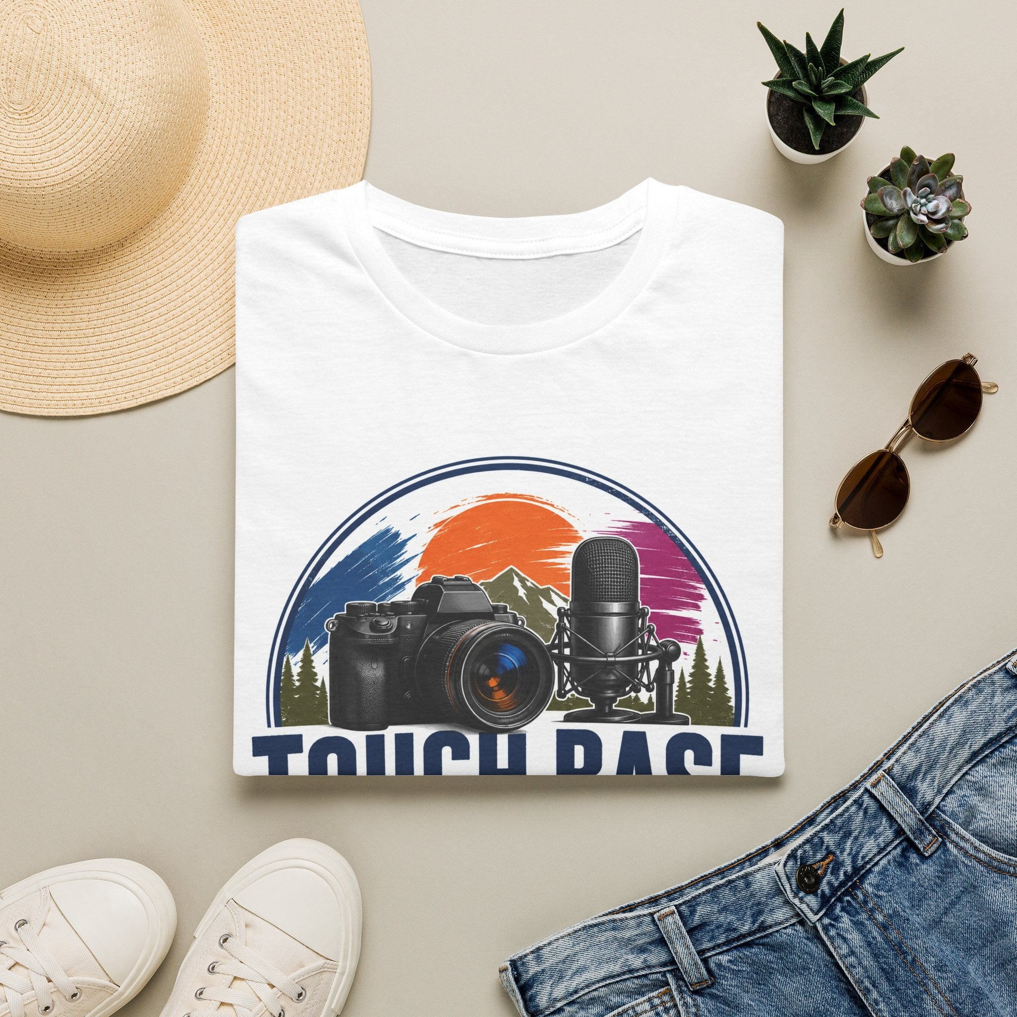 Photography & Podcast Tee — "Touch Base Daily" Camera & Mic Graphic T-Shirt
