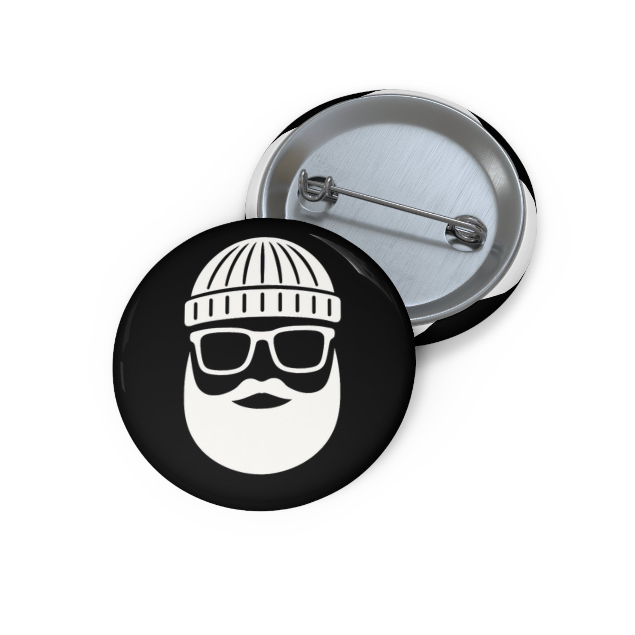 Hipster Beanie Face Pin Button — Black & White Novelty Lapel Pin