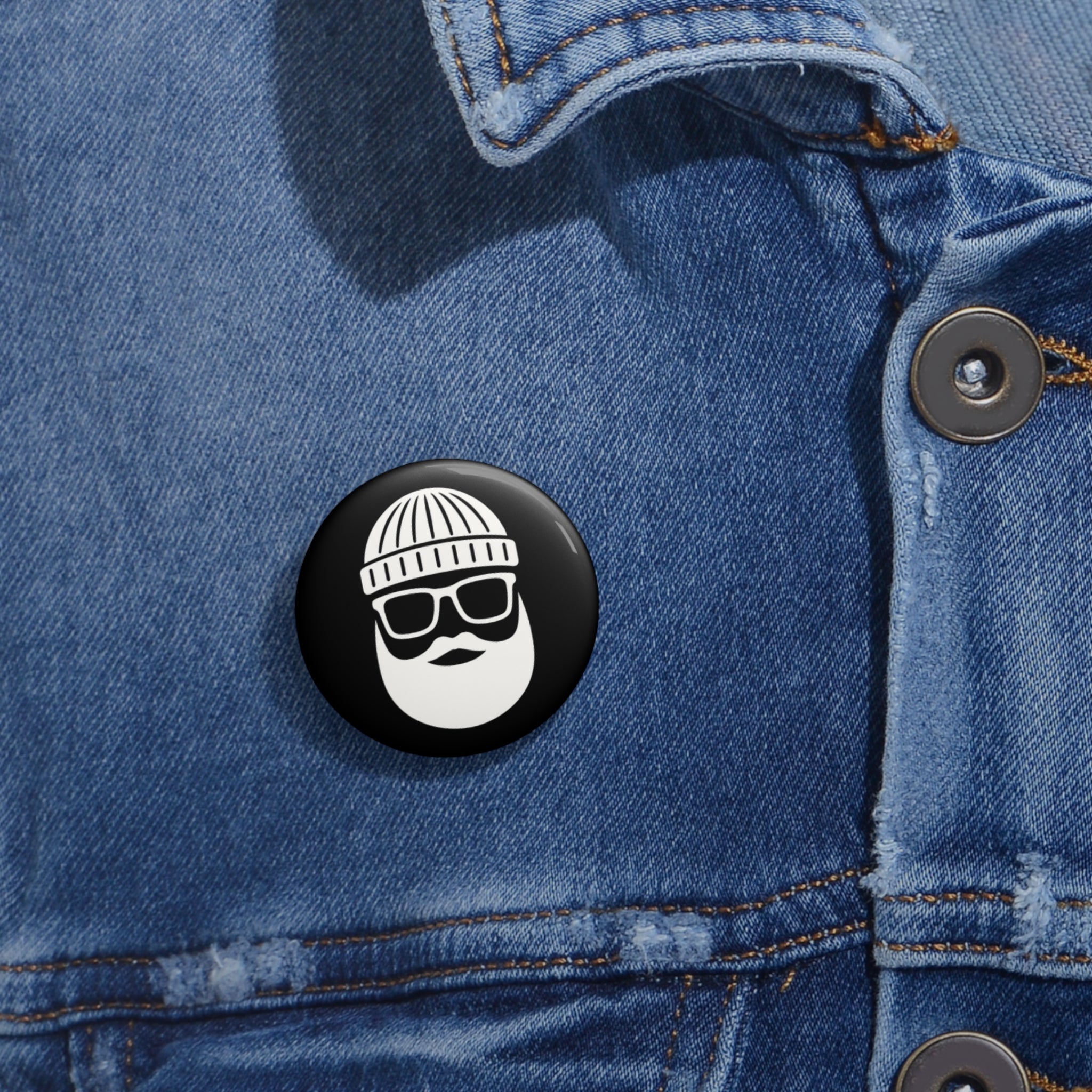 Hipster Beanie Face Pin Button — Black & White Novelty Lapel Pin