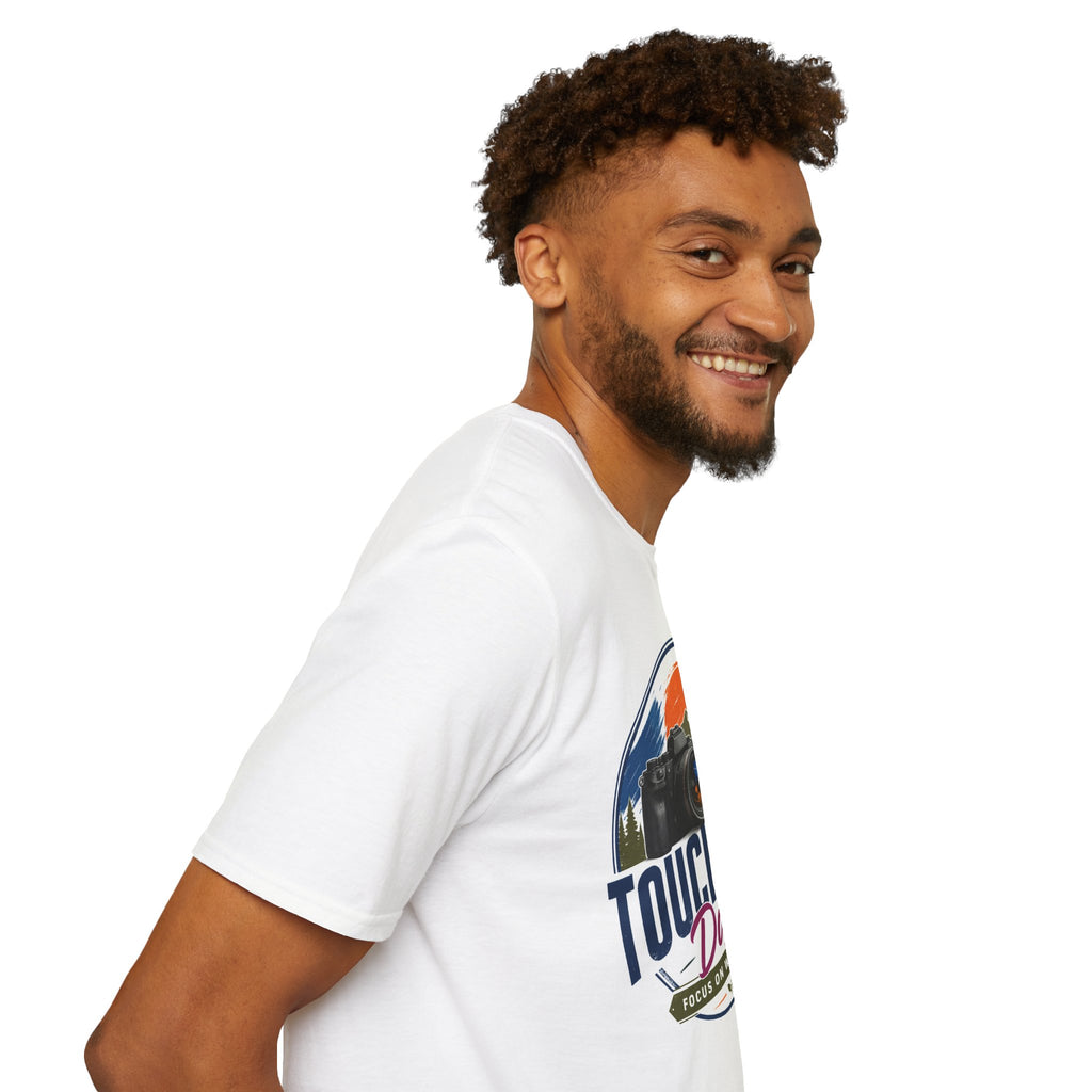 Photography & Podcast Tee — "Touch Base Daily" Camera & Mic Graphic T-Shirt
