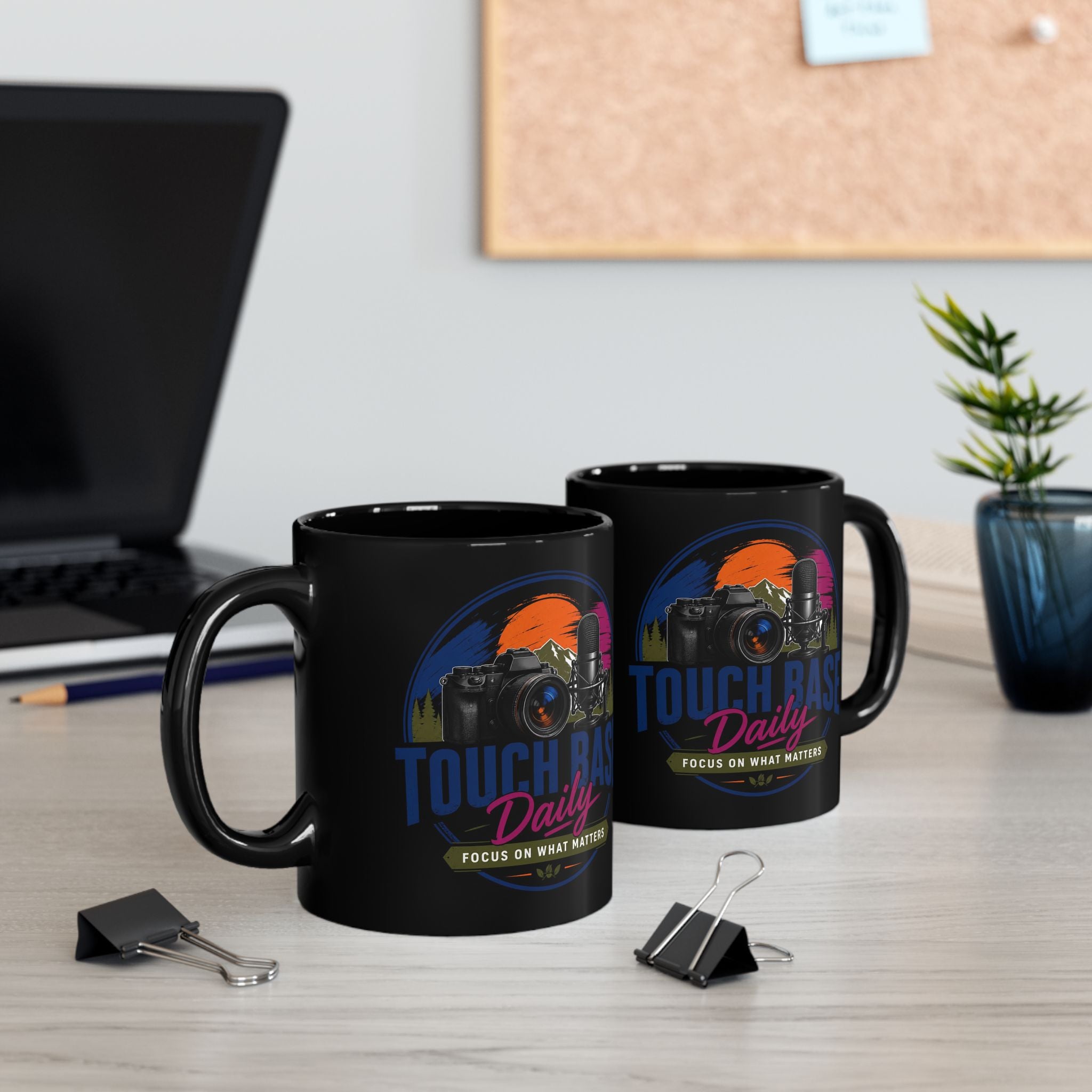 Touch Base Daily Mug — Photographer & Podcaster Coffee Cup (Black, 11oz/15oz)