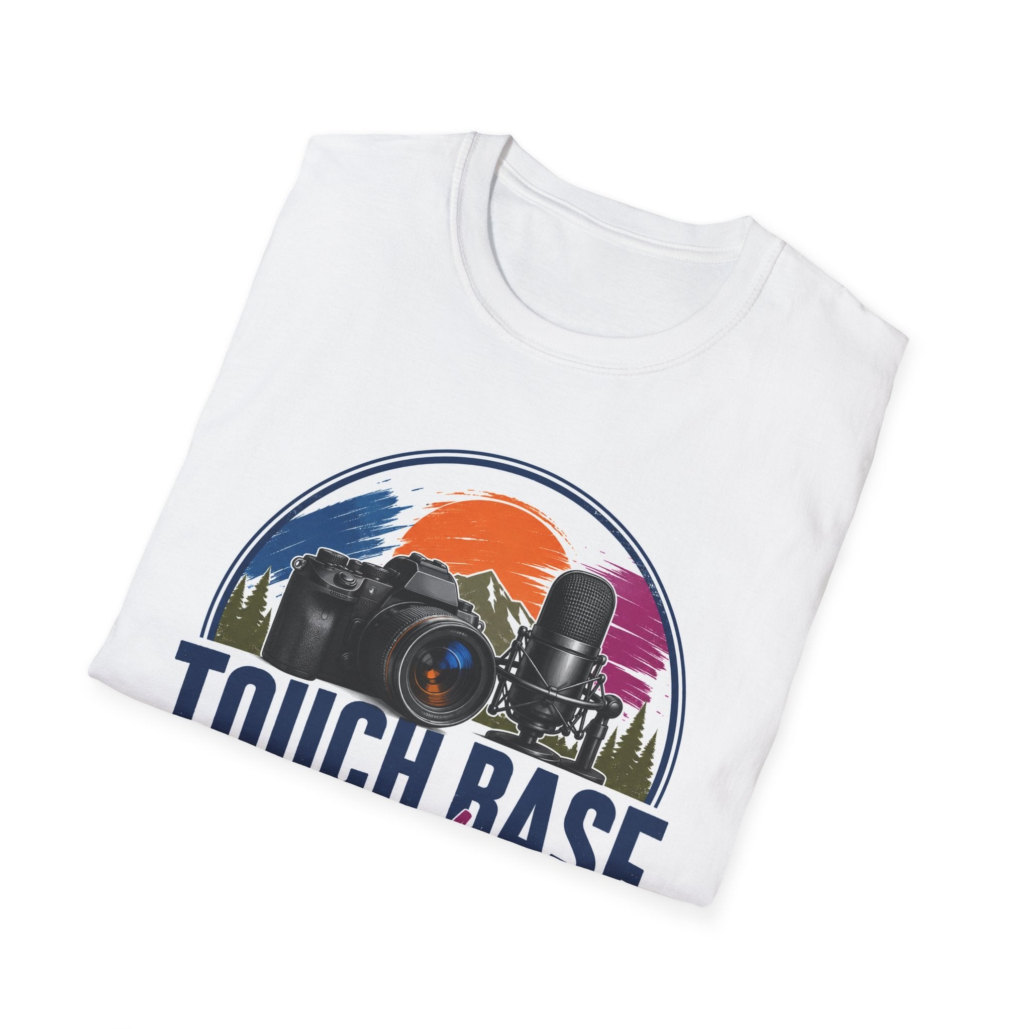 Photography & Podcast Tee — "Touch Base Daily" Camera & Mic Graphic T-Shirt