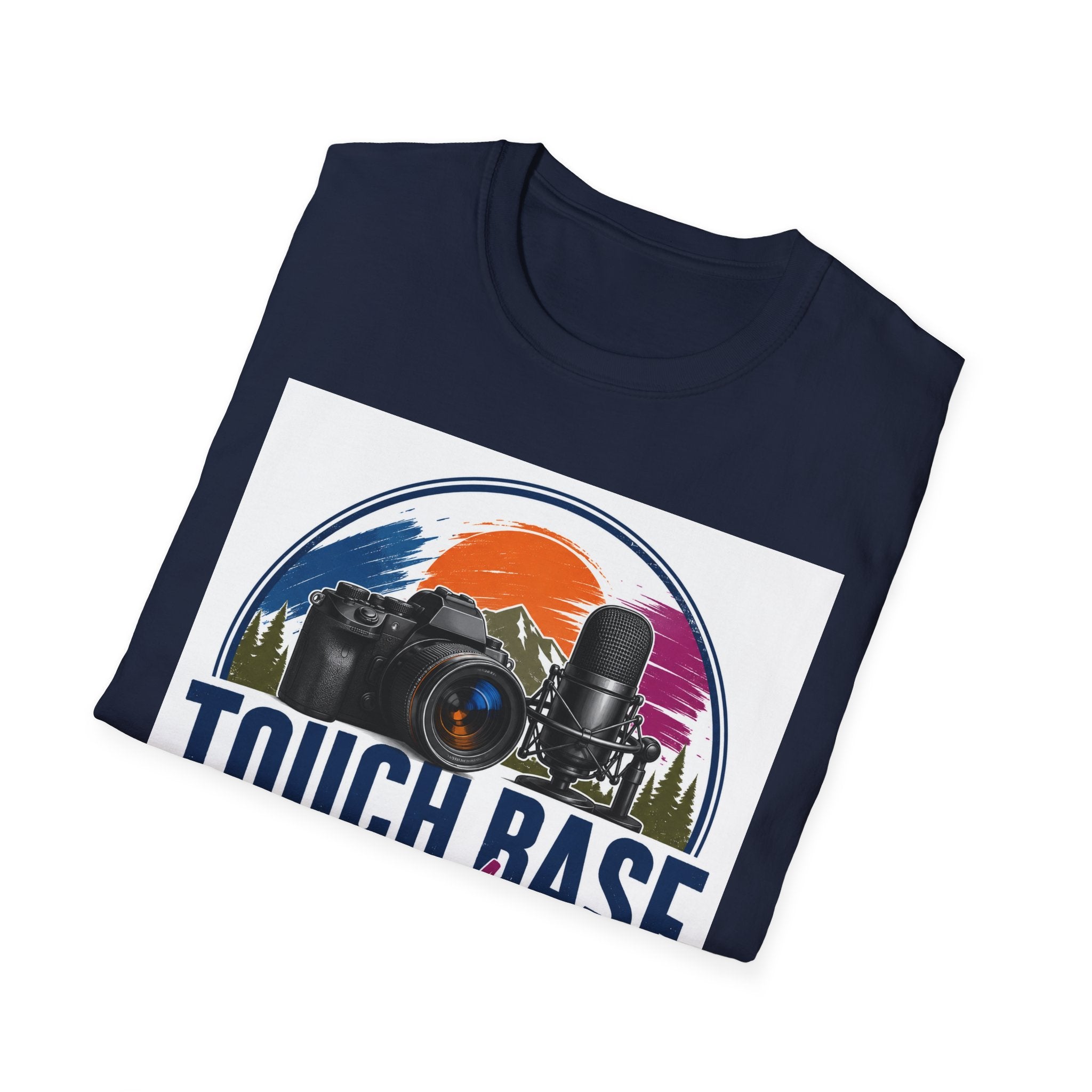 Photography & Podcast Tee — "Touch Base Daily" Camera & Mic Graphic T-Shirt