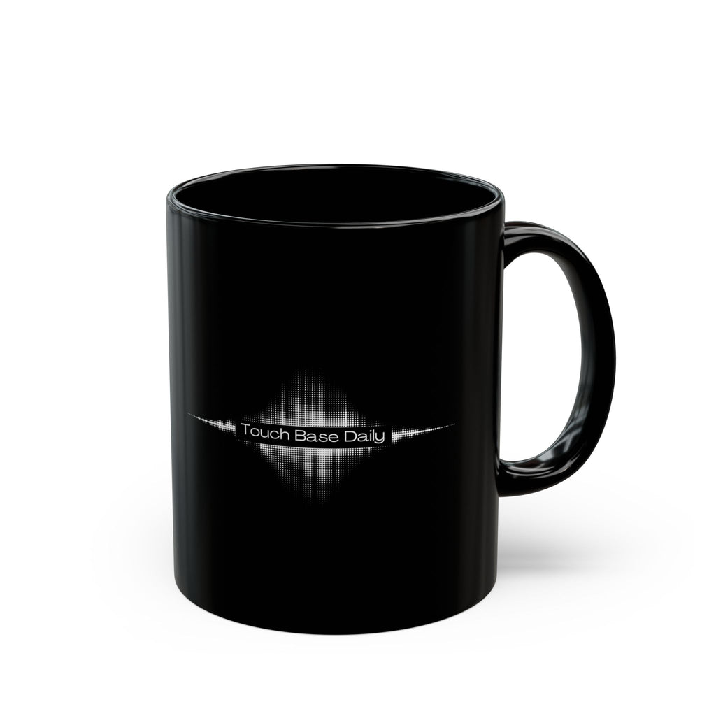 Black Mug — 'Touch Base Daily' Soundwave & Bearded Hipster Graphic Coffee Mug (11oz, 15oz)