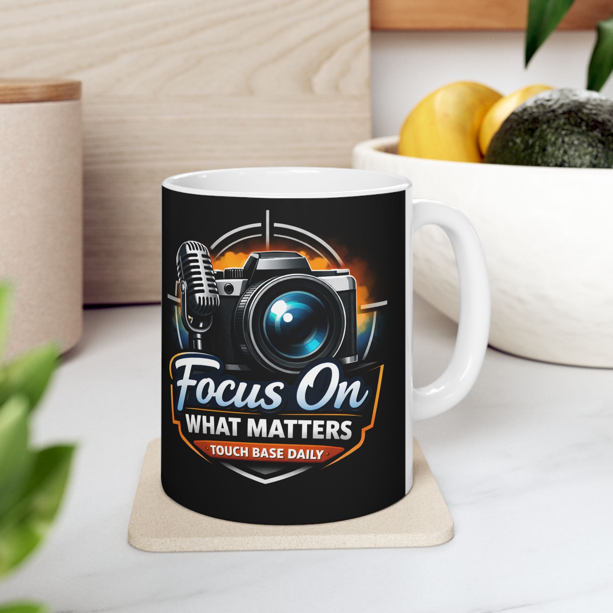 Focus On What Matters Ceramic Mug — Photographer & Podcaster Coffee Cup (11oz/15oz)