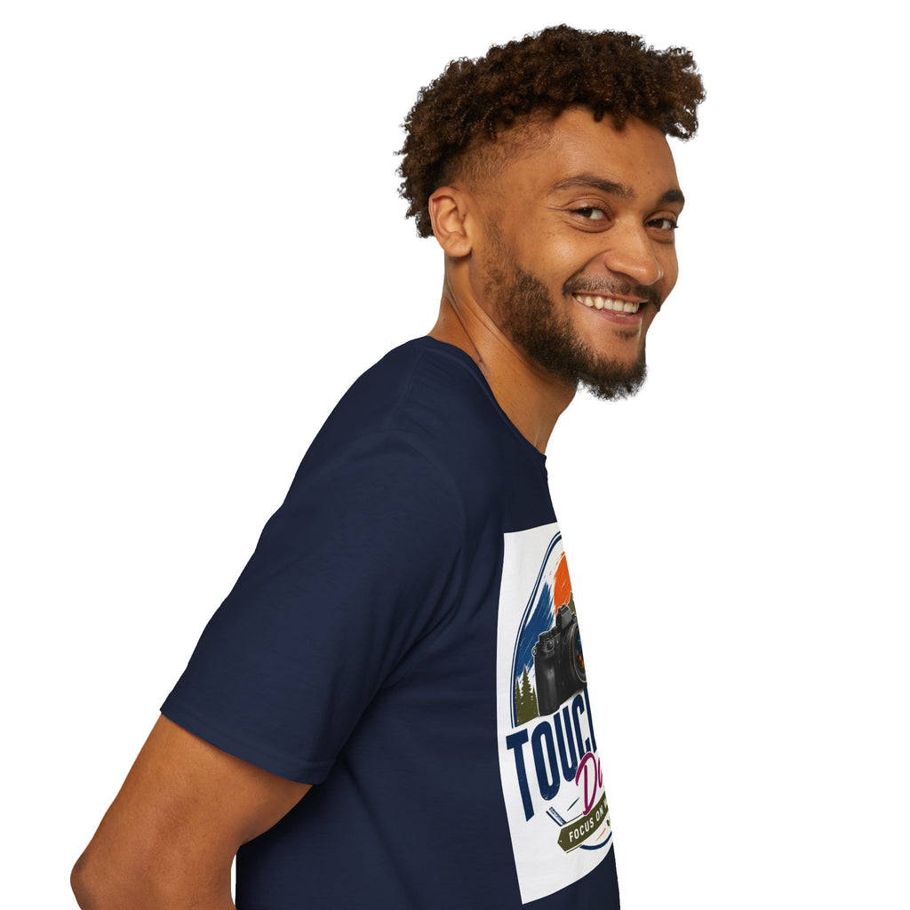 Photography & Podcast Tee — "Touch Base Daily" Camera & Mic Graphic T-Shirt