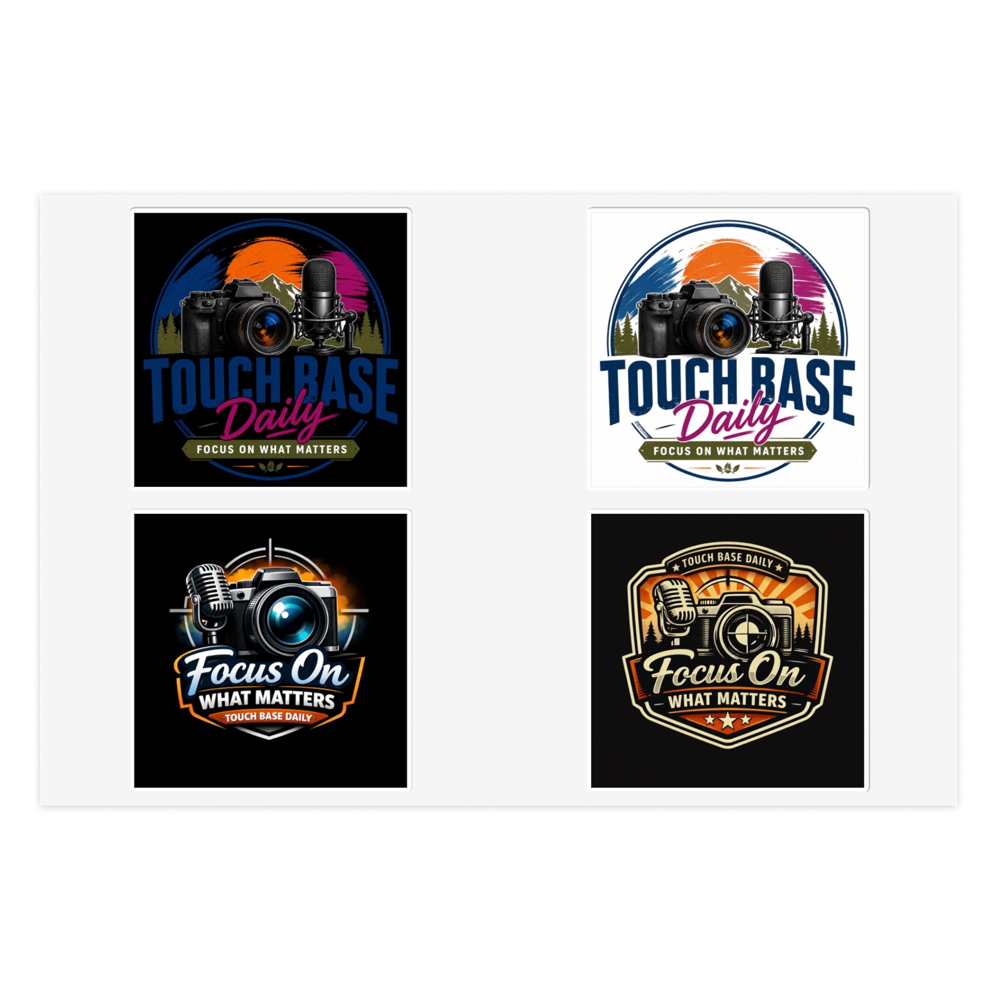 Sticker Sheet — 'Touch Base Daily' & 'Focus On What Matters' Retro Microphone & Camera Set