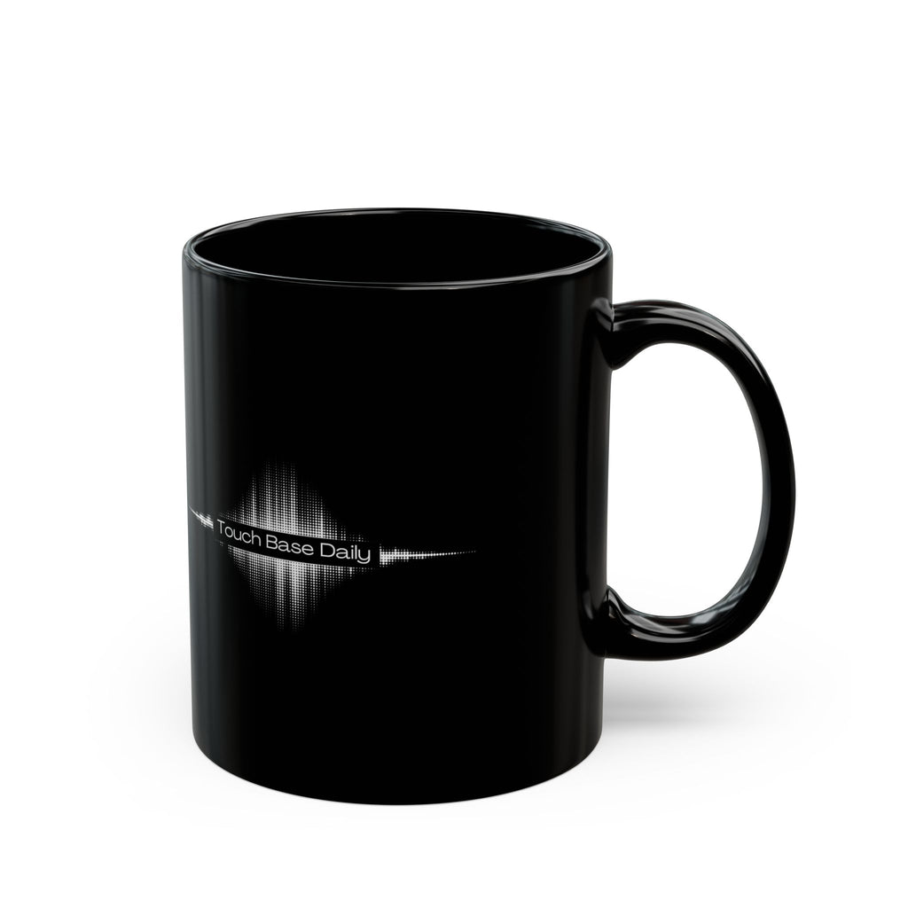 Black Mug — 'Touch Base Daily' Soundwave & Bearded Hipster Graphic Coffee Mug (11oz, 15oz)