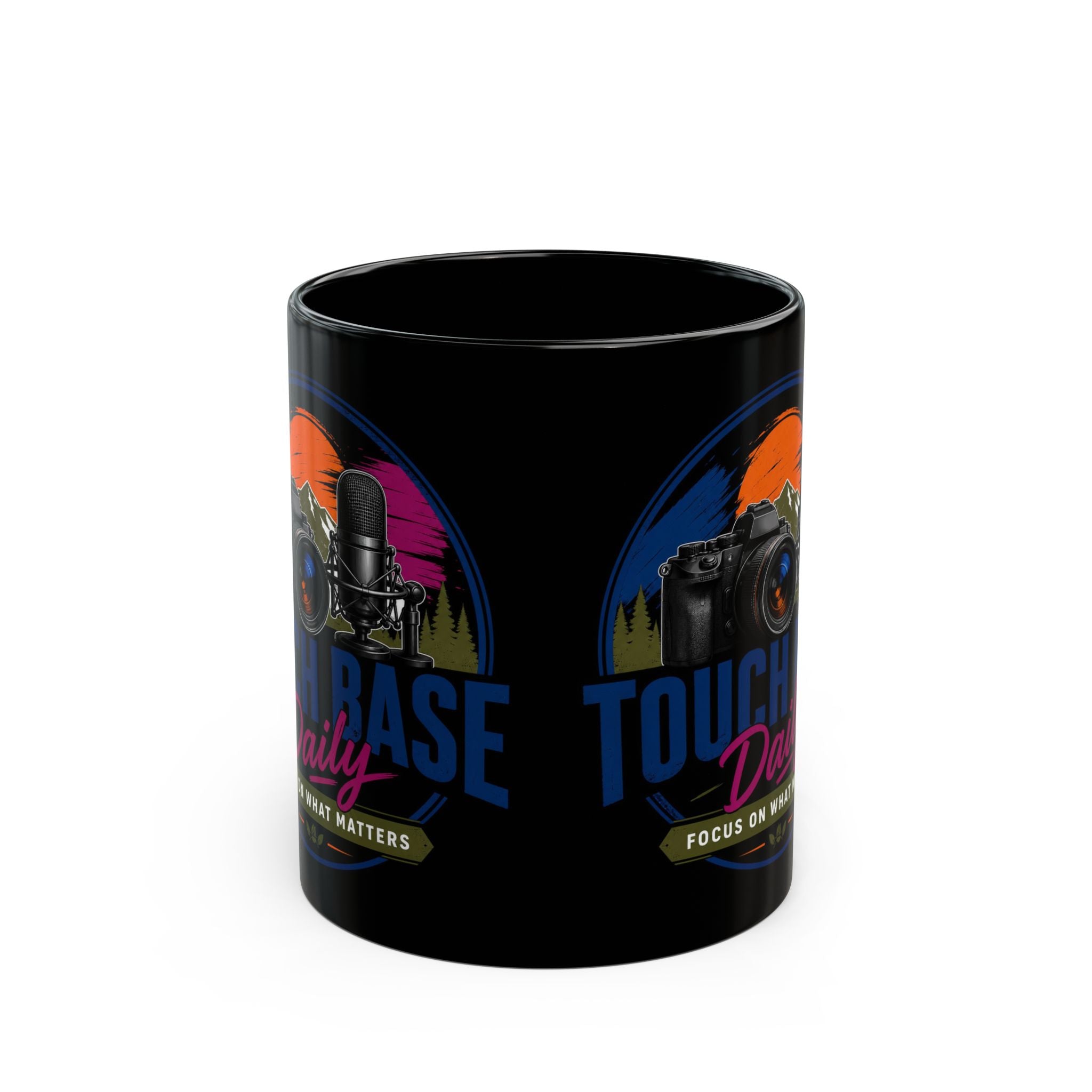 Touch Base Daily Mug — Photographer & Podcaster Coffee Cup (Black, 11oz/15oz)