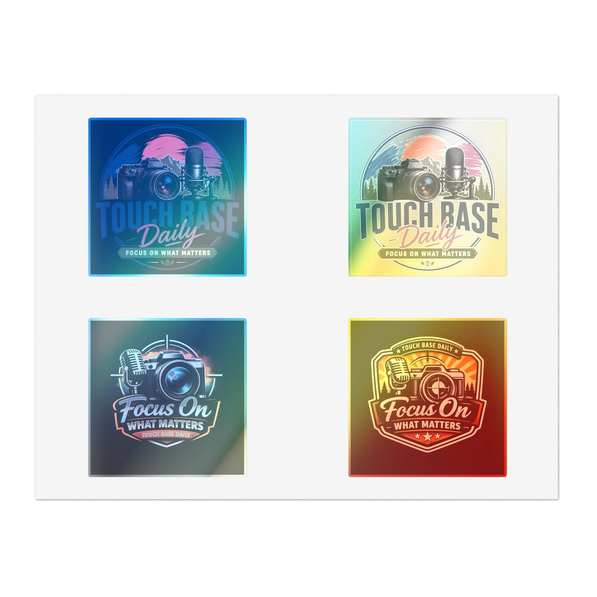 Sticker Sheet — 'Touch Base Daily' & 'Focus On What Matters' Retro Microphone & Camera Set
