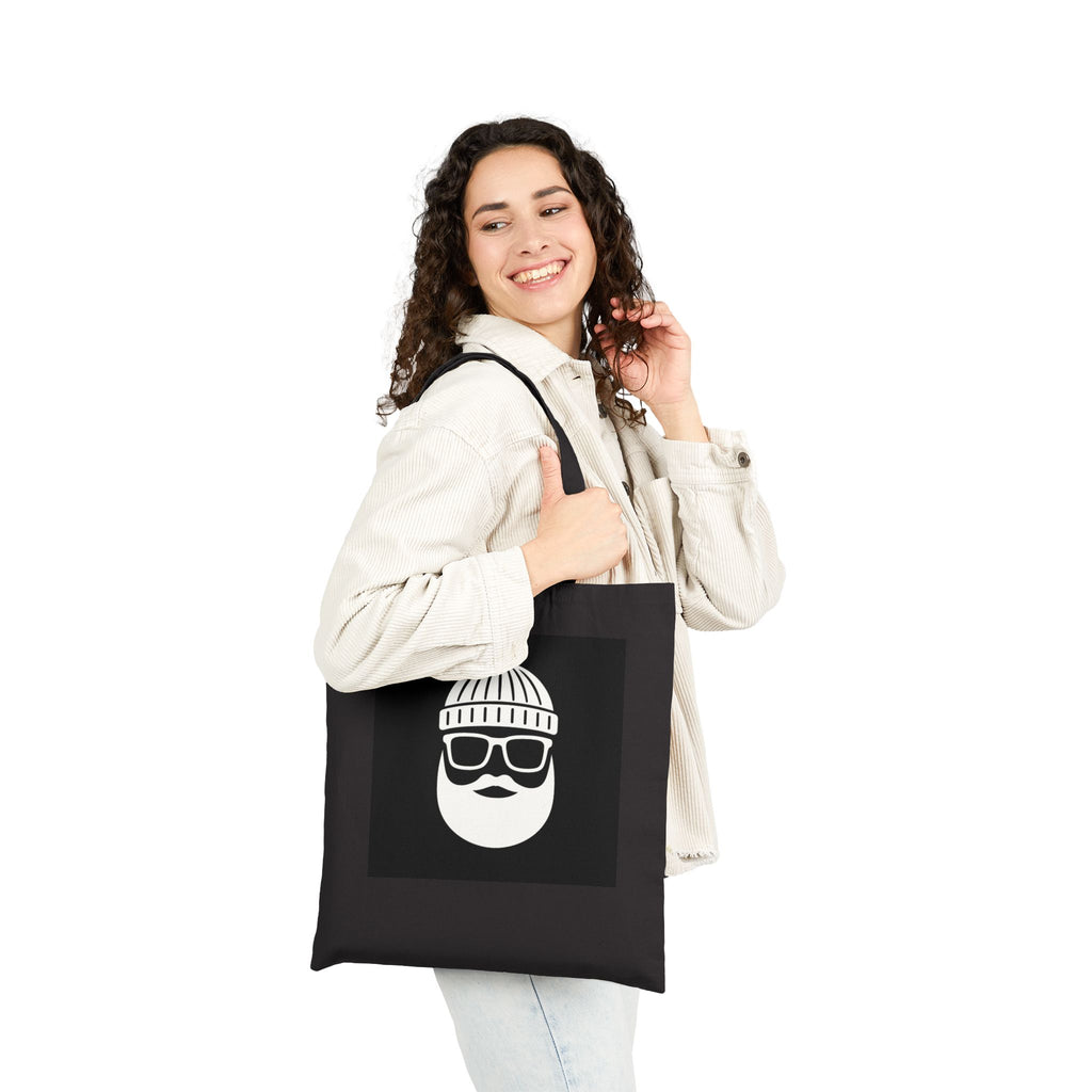 Bearded Hipster Tote Bag – Graphic Cotton Canvas Tote with Beanie & Glasses Design