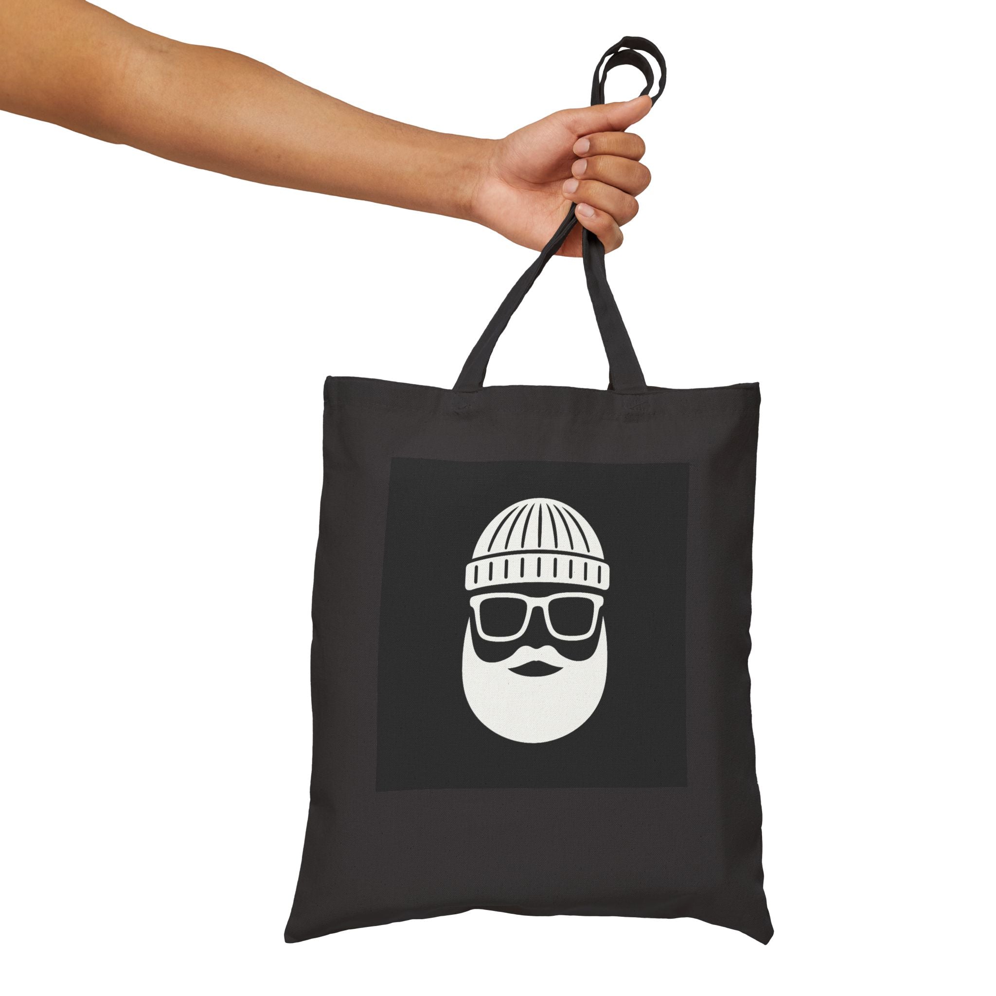 Bearded Hipster Tote Bag – Graphic Cotton Canvas Tote with Beanie & Glasses Design