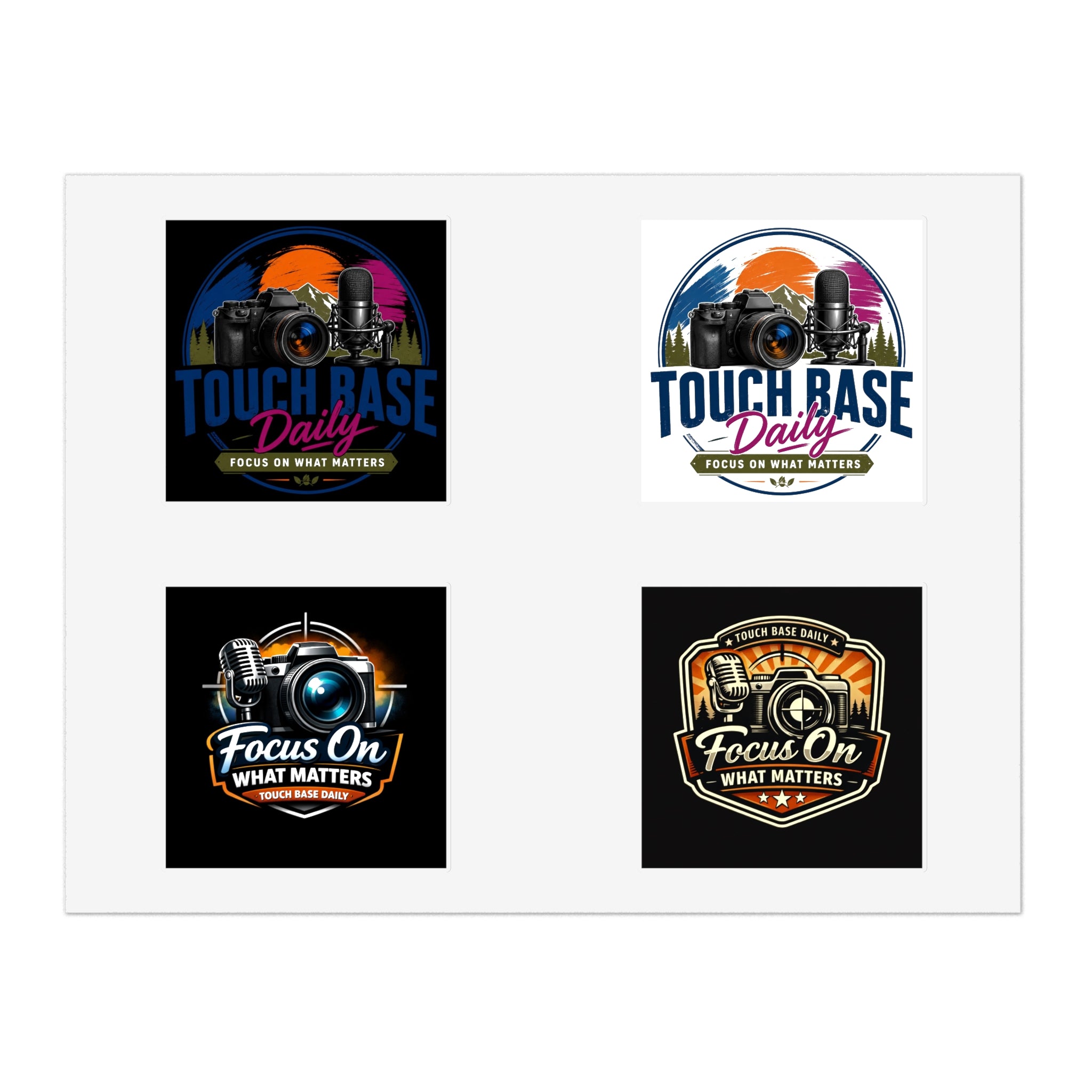 Sticker Sheet — 'Touch Base Daily' & 'Focus On What Matters' Retro Microphone & Camera Set