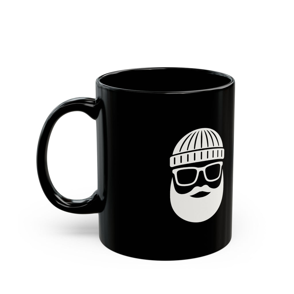 Black Mug — 'Touch Base Daily' Soundwave & Bearded Hipster Graphic Coffee Mug (11oz, 15oz)