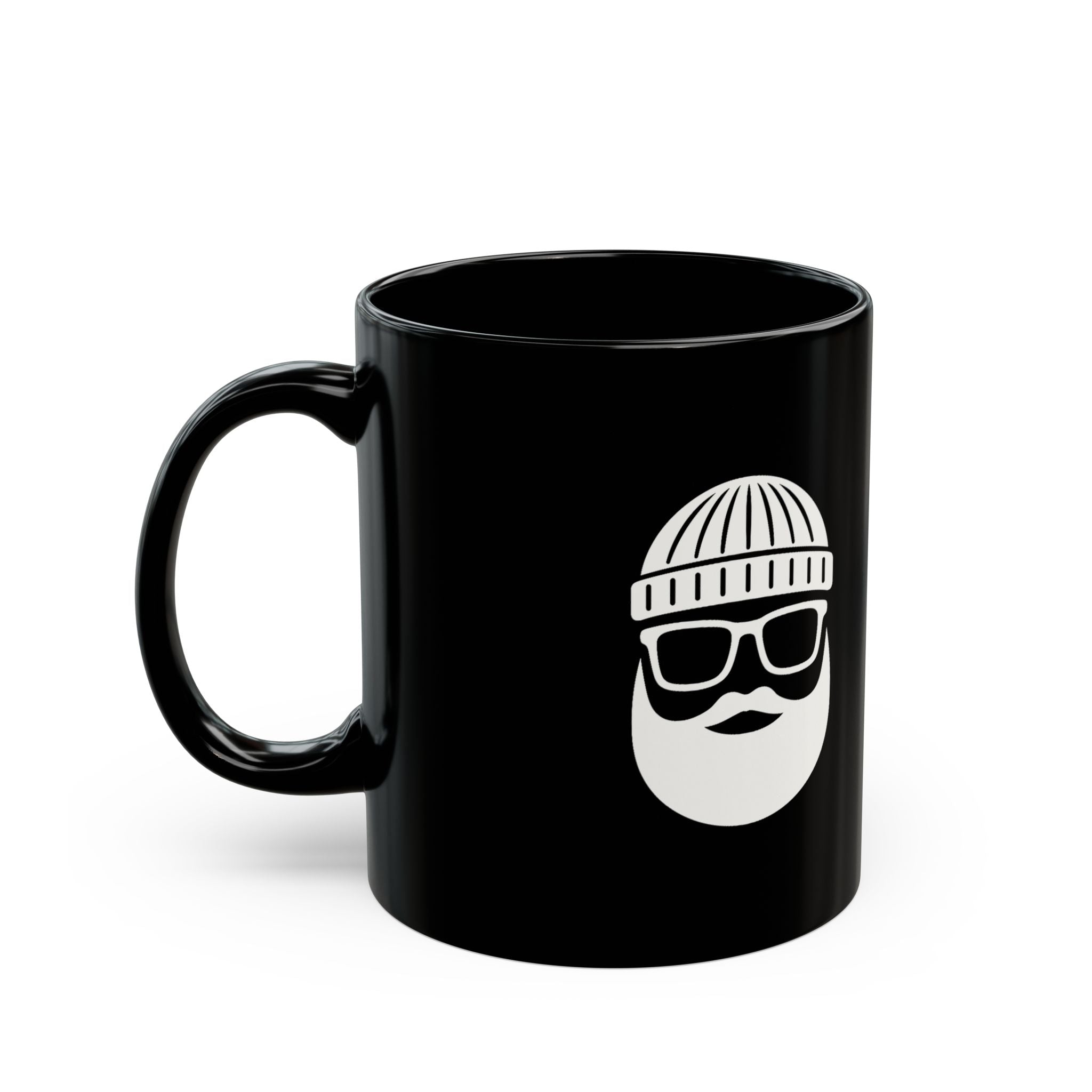 Black Mug — 'Touch Base Daily' Soundwave & Bearded Hipster Graphic Coffee Mug (11oz, 15oz)