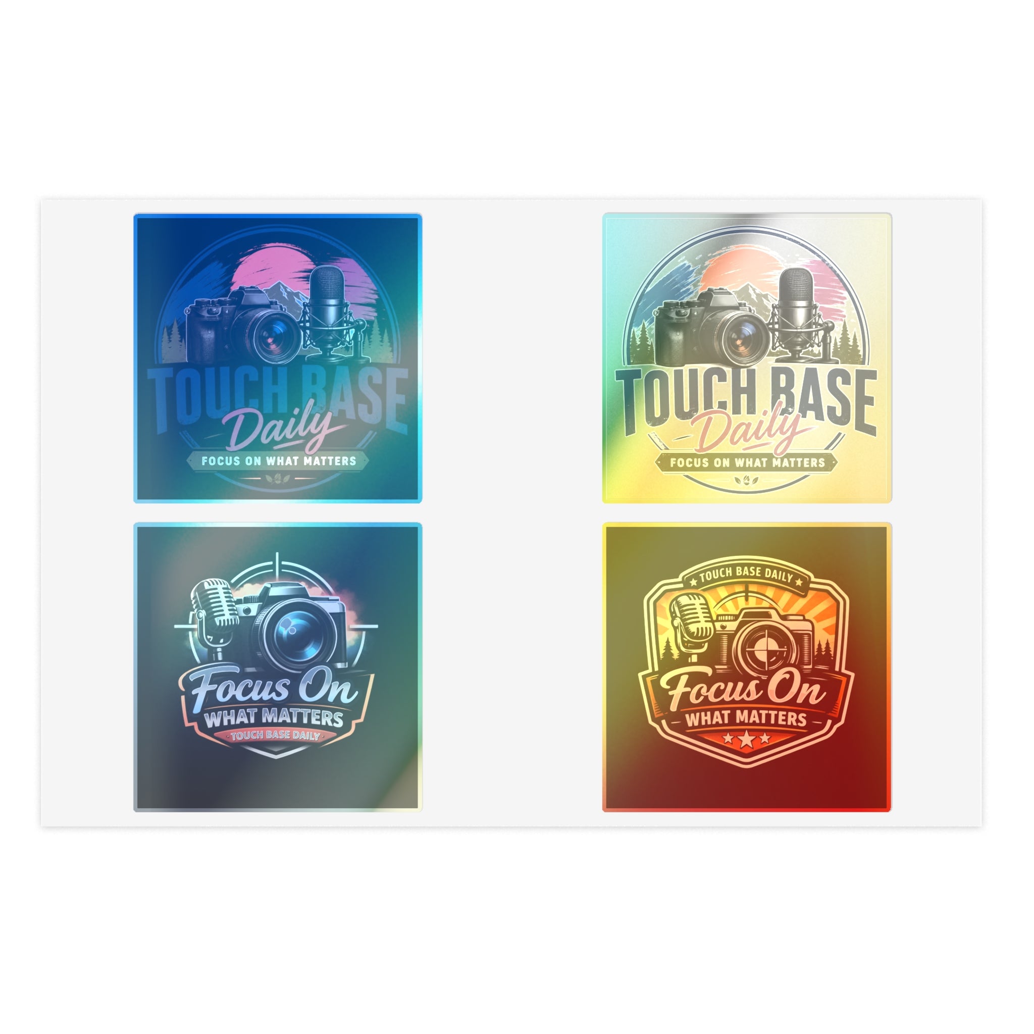 Sticker Sheet — 'Touch Base Daily' & 'Focus On What Matters' Retro Microphone & Camera Set