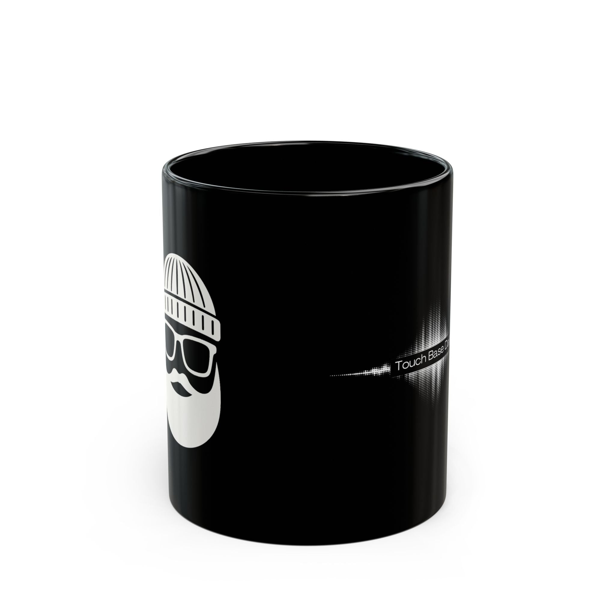 Black Mug — 'Touch Base Daily' Soundwave & Bearded Hipster Graphic Coffee Mug (11oz, 15oz)